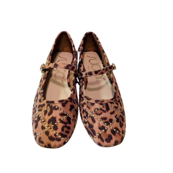 Sugar Womens Leopard Print Gold Studded Mary Jane Ballet Flat Shoes Size 7.5 NWT - Picture 2 of 9
